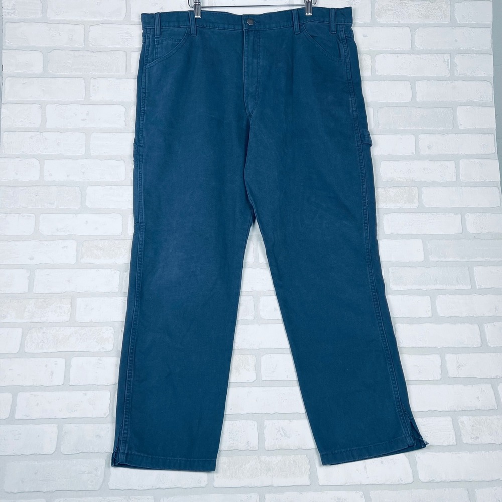 Dickies Durable Canvas Carpenter Utility Work Pants Blue 40x32 Modified Cuffs